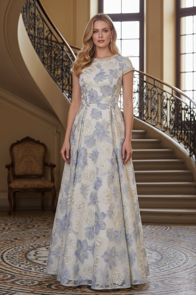 Pearl-Trimmed Floral Jacquard A-Line Maxi Dress