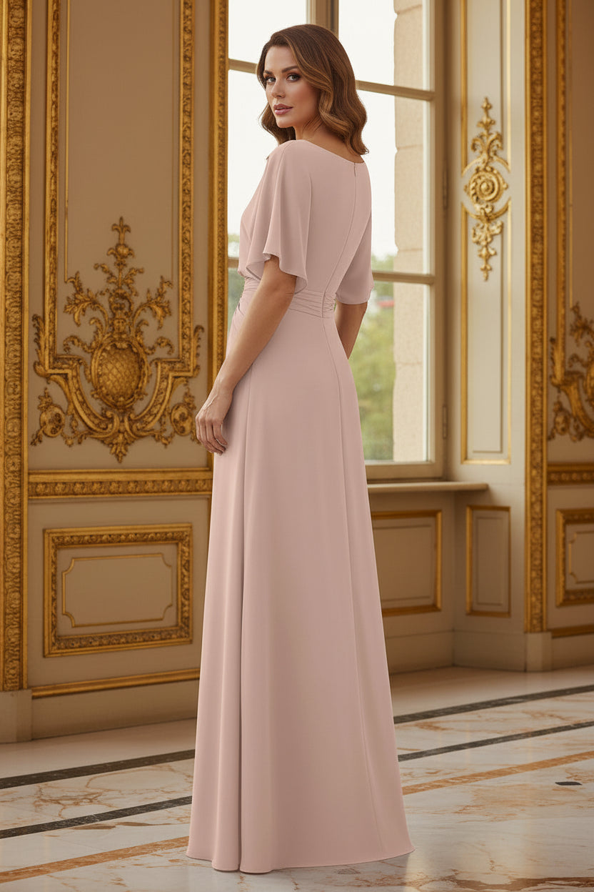 Flutter Sleeve Ruched Waist A-Line Maxi Dress