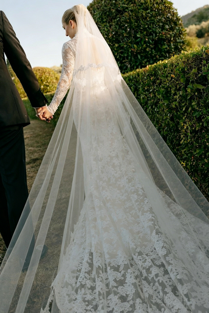 High Neck Lace Mermaid Long Sleeve Wedding Dress