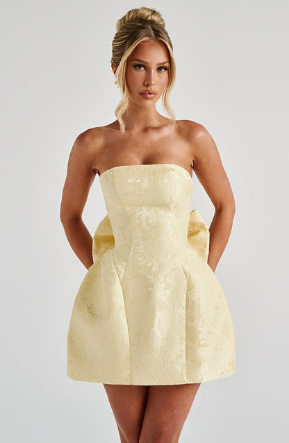 Strapless Jacquard Corset Mini Dress with Bow