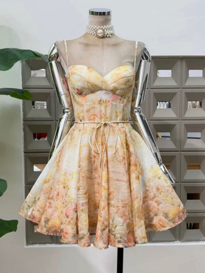 Floral Print Sweetheart A-Line Mini Dress
