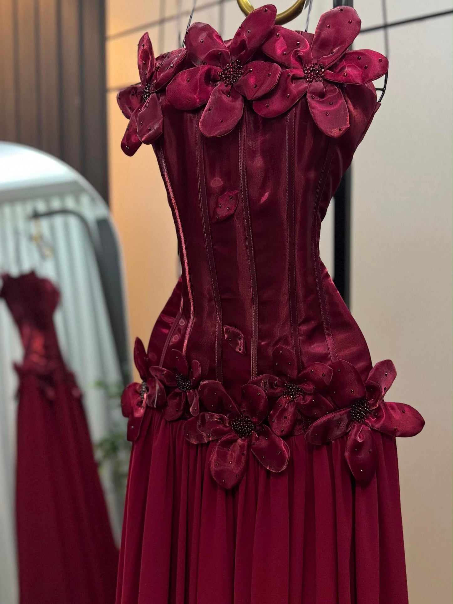 Strapless Corset A-Line Evening Gown with 3D Flowers