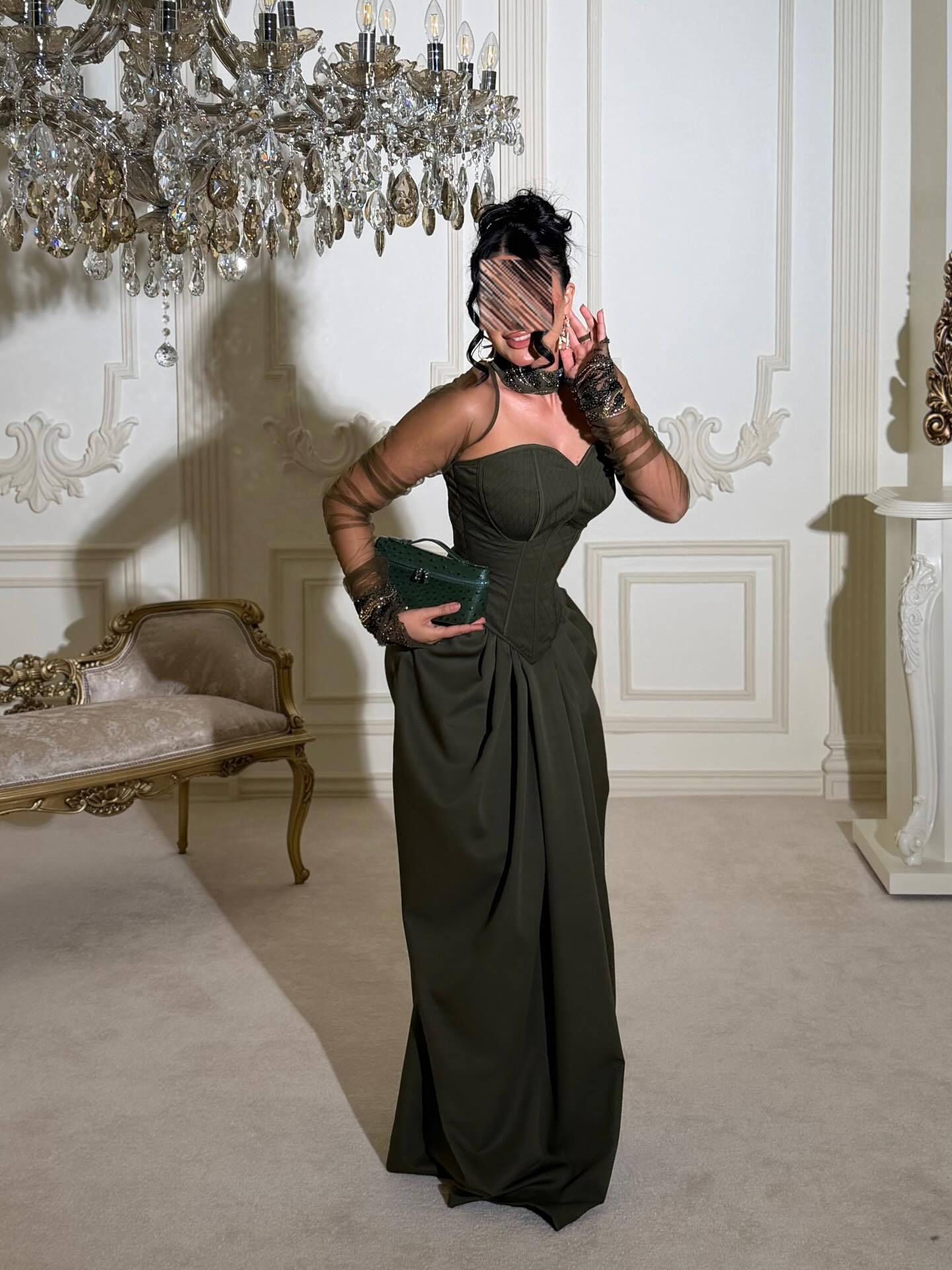 Illusion High-Neck Corset Evening Gown