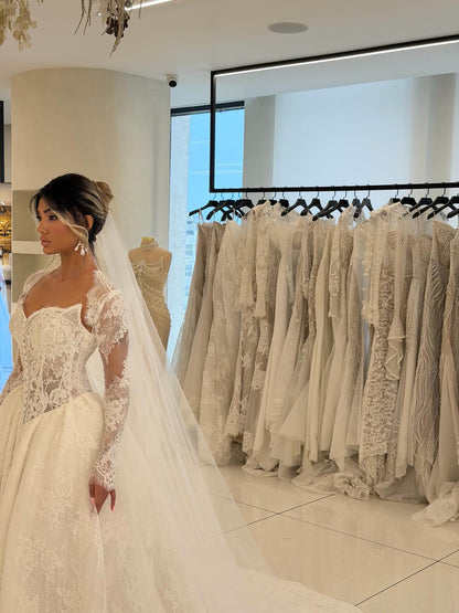 Lace Ball Gown Wedding Dress with Long Sleeves