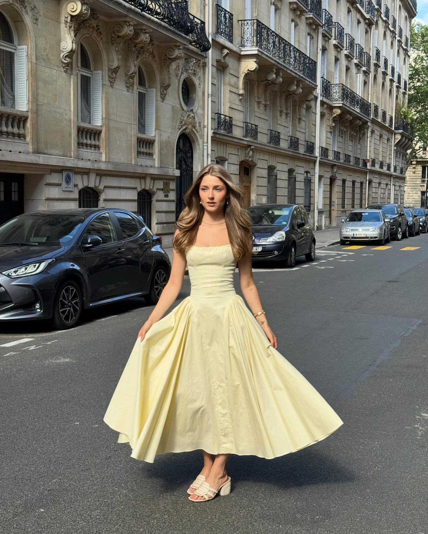 Vintage-Inspired Square Neck Cotton Midi Dress
