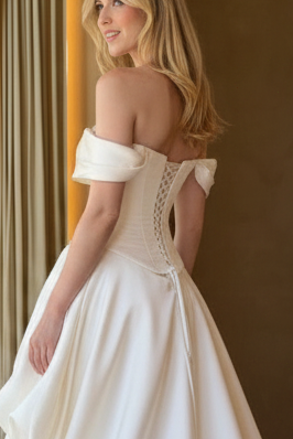 Corset Ball Gown Wedding Dress with Draped Skirt