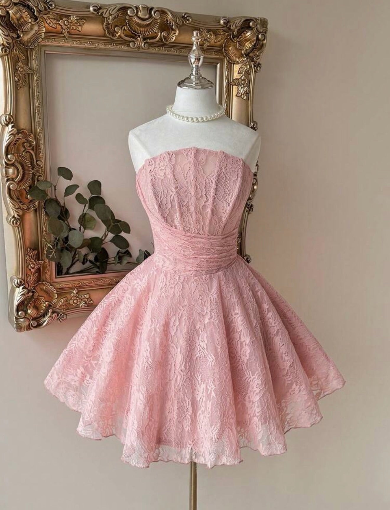 Strapless Lace A-Line Short Party Dress