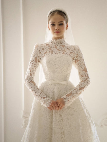 High Neck Lace A-Line Wedding Dress