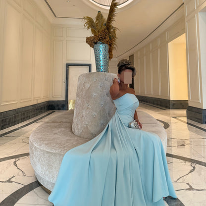Strapless Asymmetric Bodice Gown with Back Train