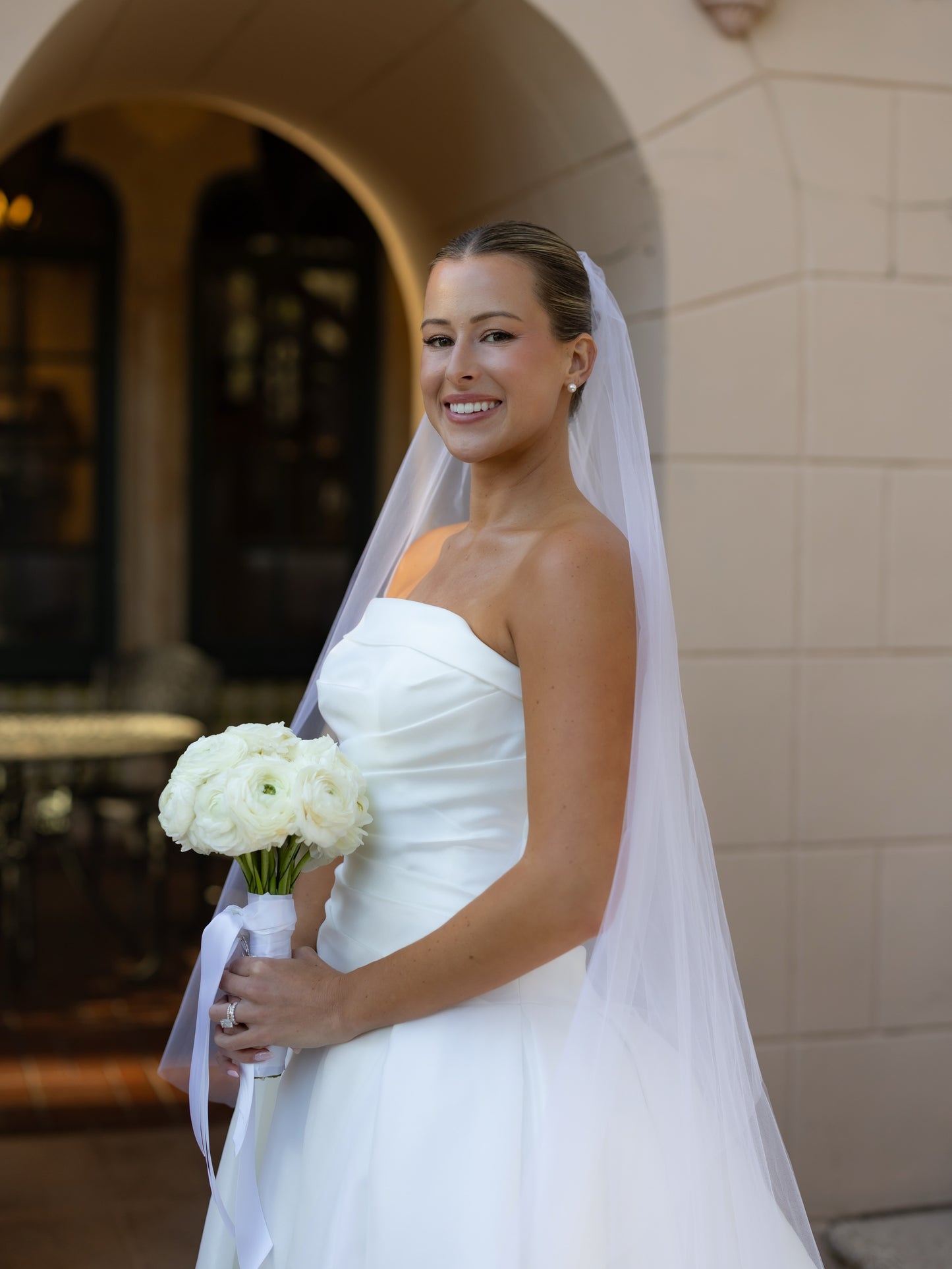Strapless Ruched Bodice Wedding Dress with Train