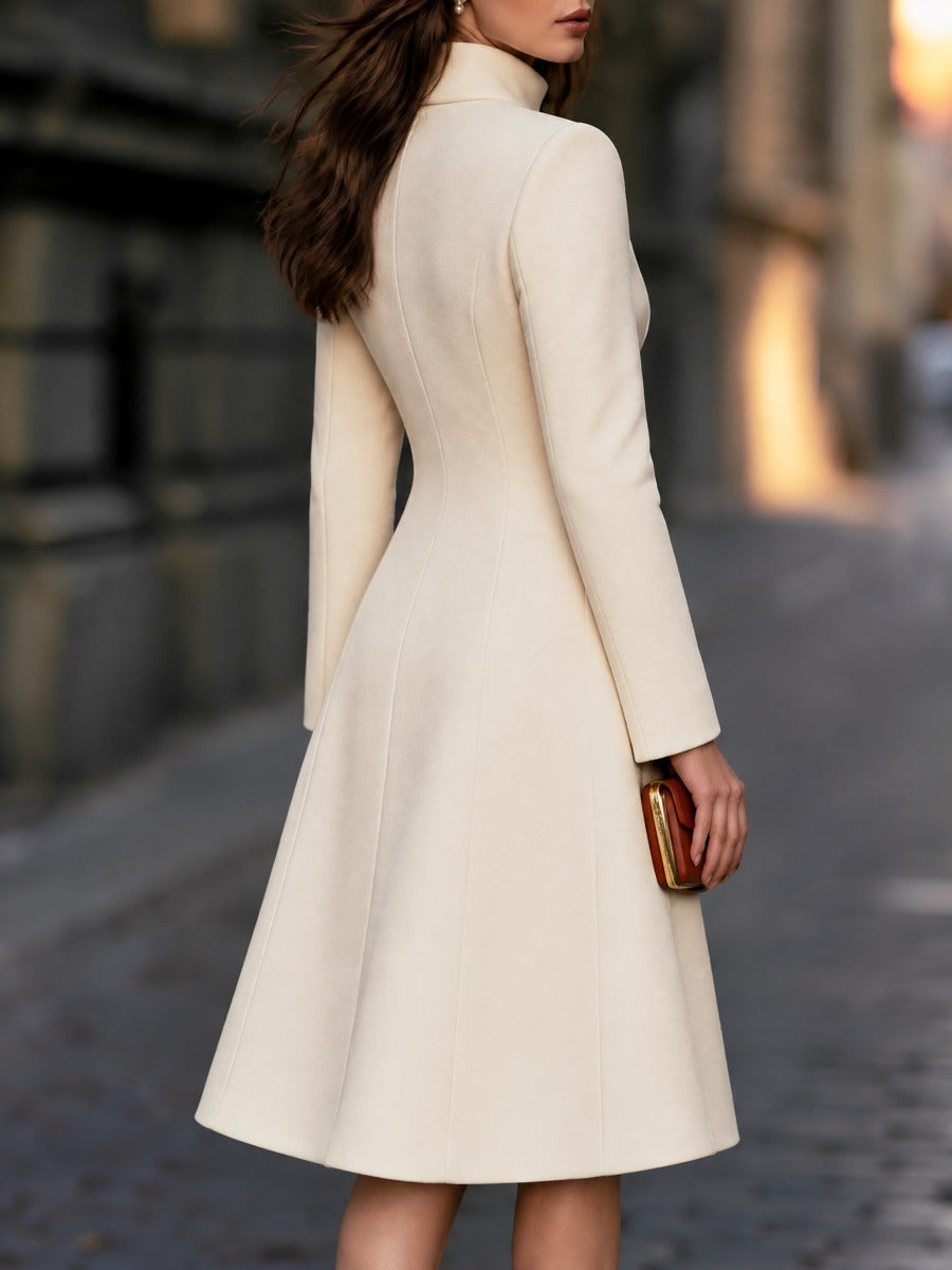 High Neck Asymmetrical Wrap Coat Dress