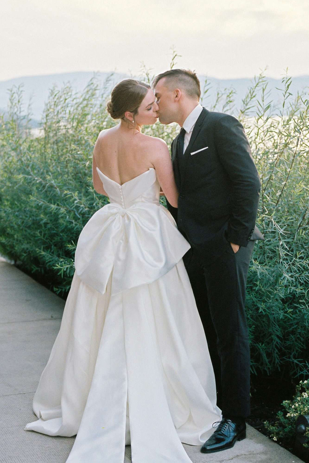 Strapless Satin A-Line Wedding Dress with Bow Train