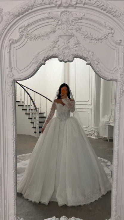 Lace Off-Shoulder Corset Ball Gown Wedding Dress
