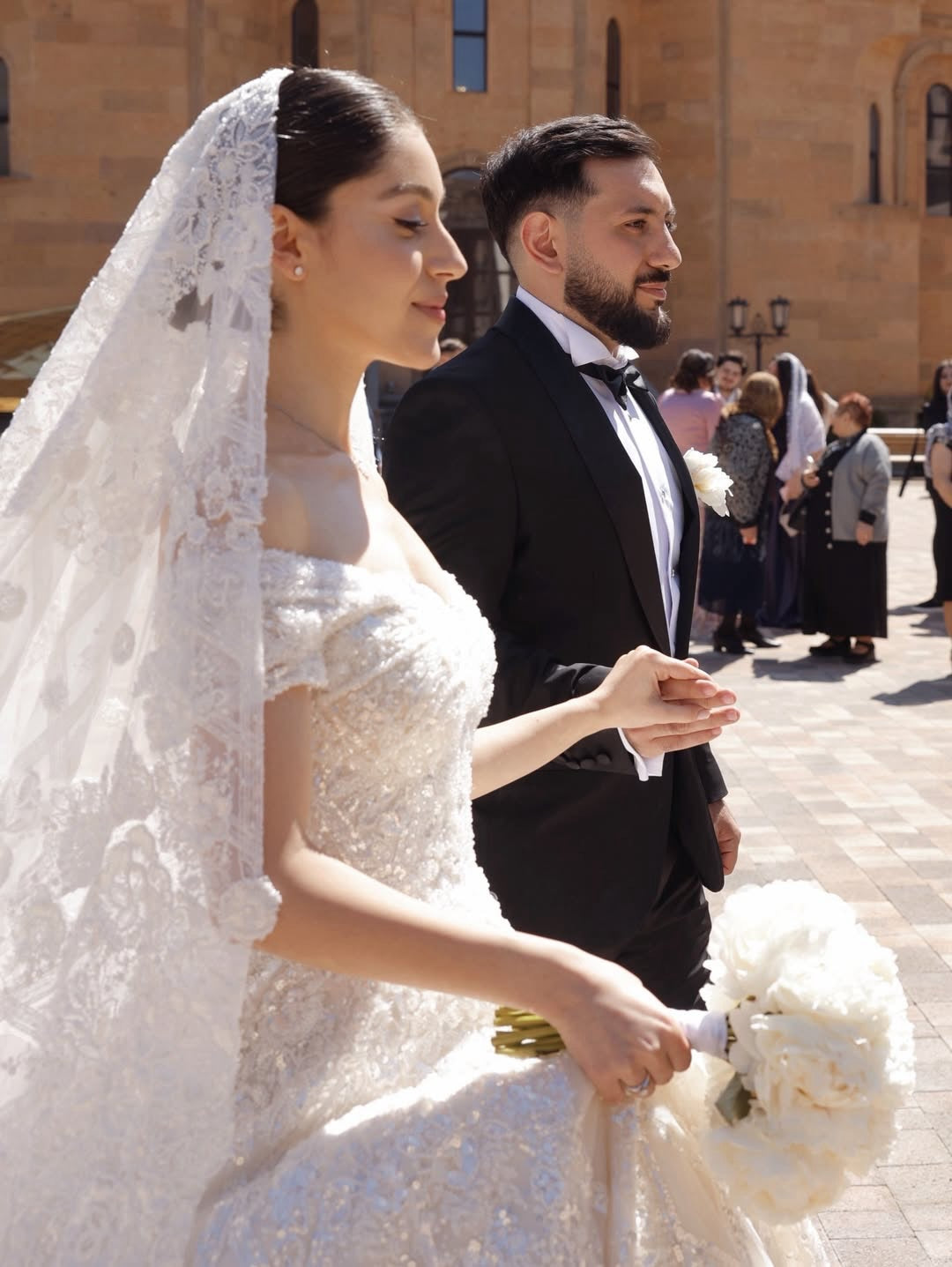 Off-the-Shoulder Sparkly Ball Gown Wedding Dress