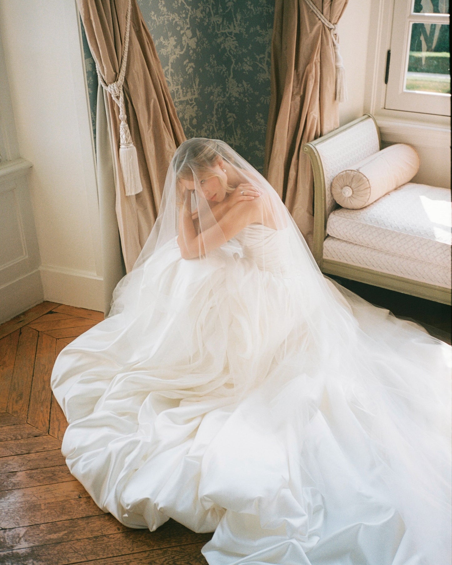 Strapless Ruched Ball Gown Wedding Dress with Train