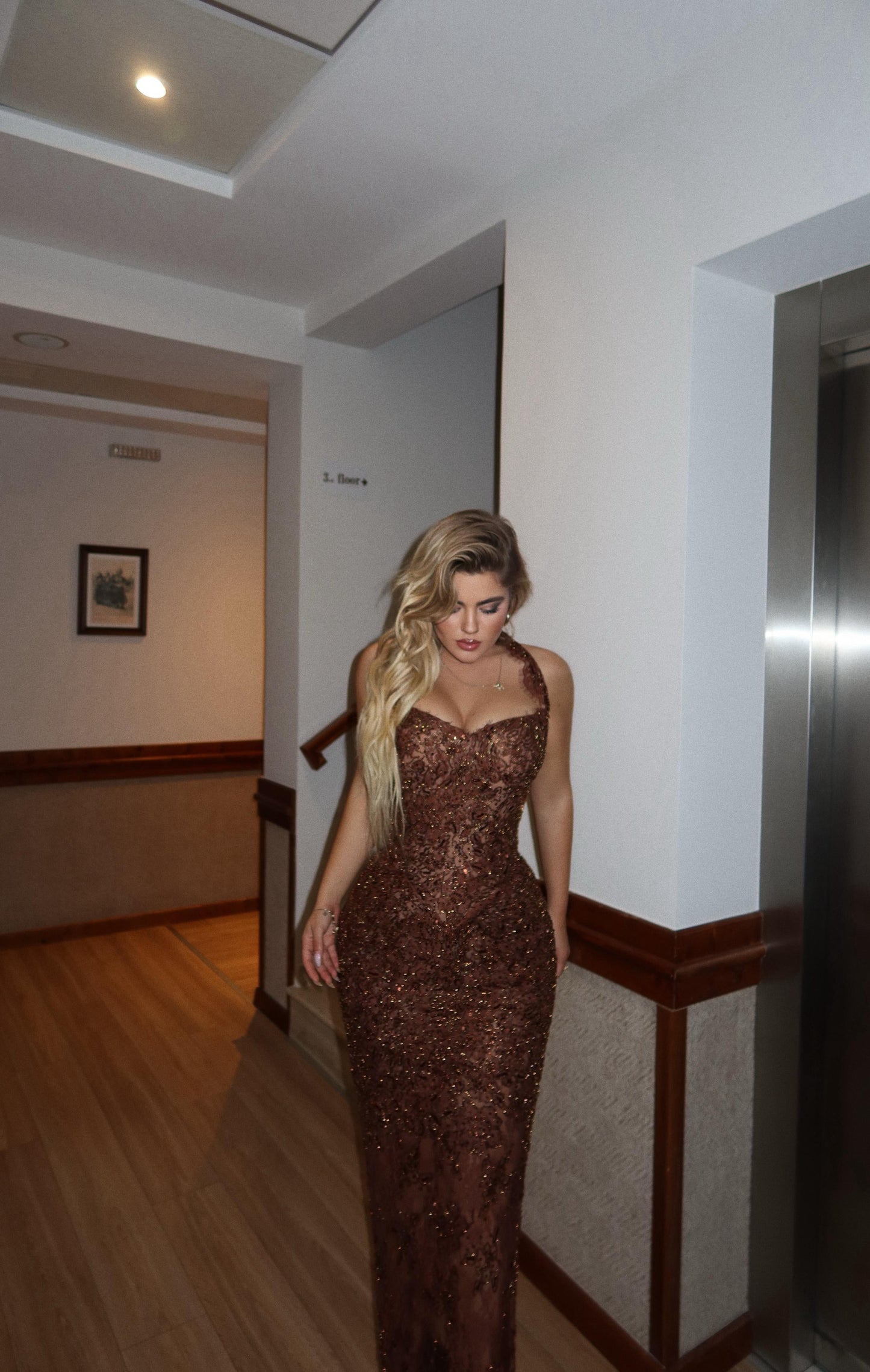 Sequin Beaded Lace Mermaid Evening Dress