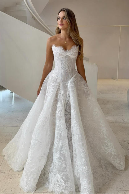 Strapless Lace Corset Ball Gown Wedding Dress