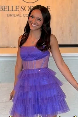 Strapless Tiered Tulle Corset Mini Dress