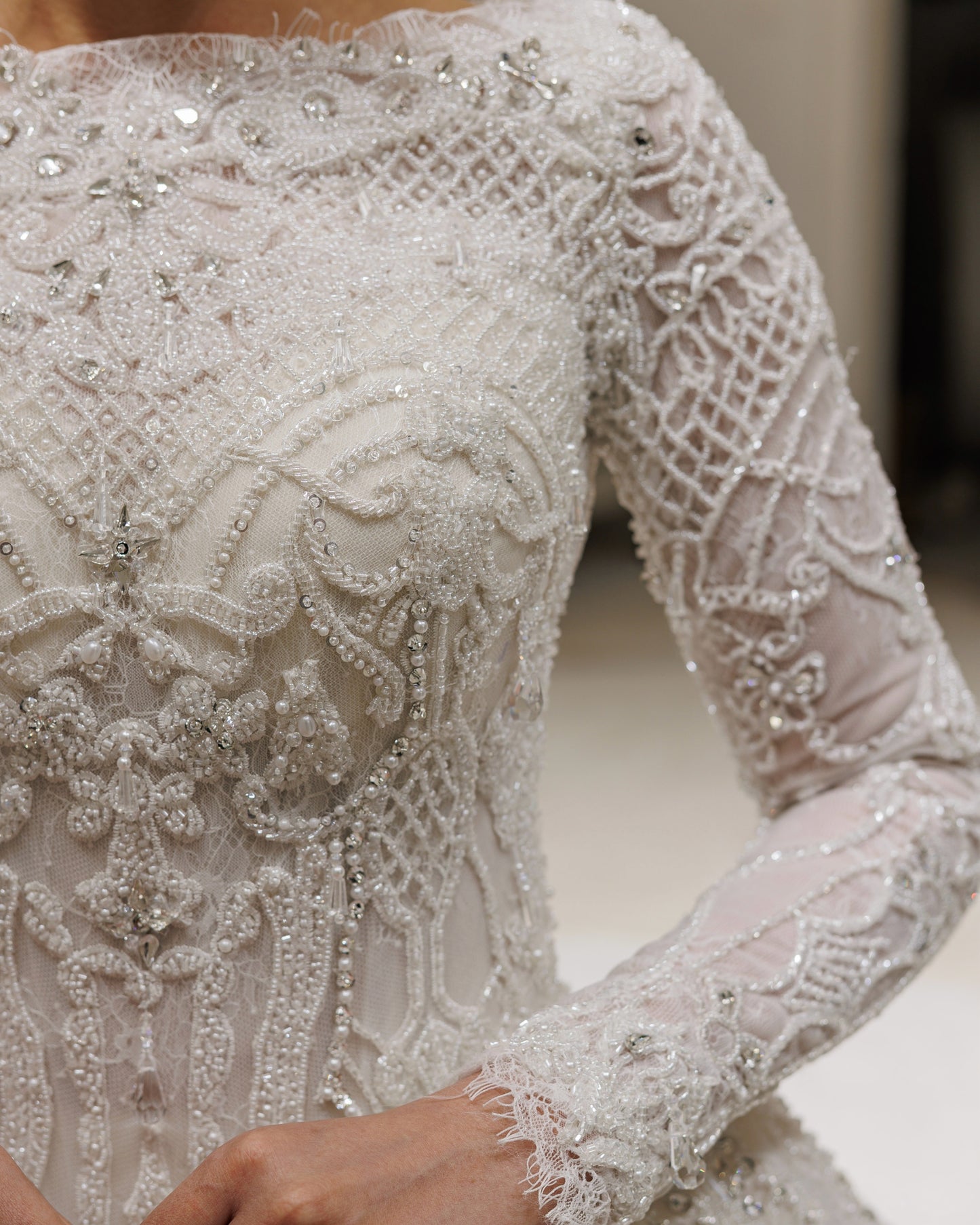 Cathedral Train Long Sleeve Lace Ball Gown Wedding Dress