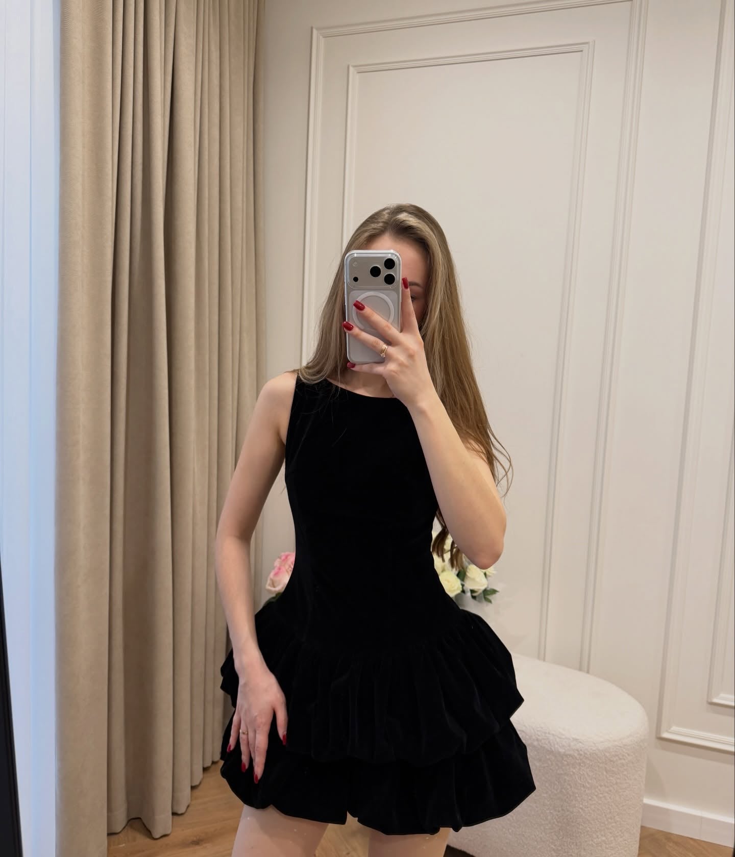 Tiered Velvet Bubble Skirt Mini Dress