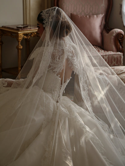 High Neck Lace Long Sleeve Wedding Dress