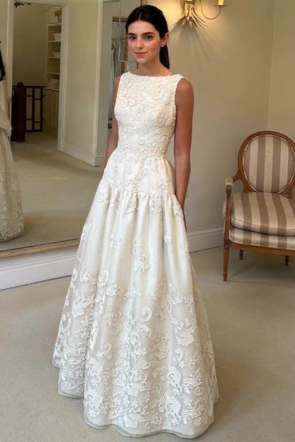Floral Lace Bateau Drop-Waist Wedding Dress