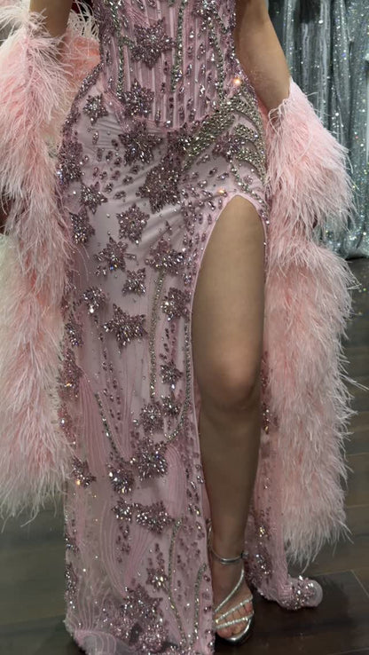 Embellished Corset Maxi Gown with Slit
