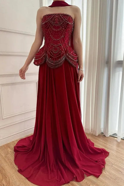 Beaded Corset Strapless A-Line Evening Gown