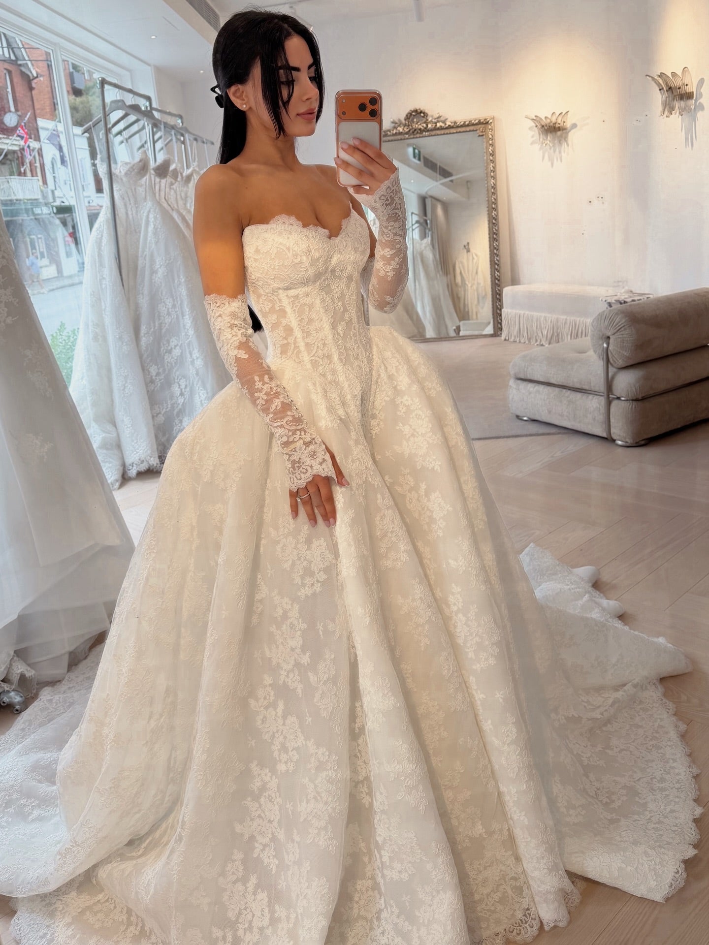 Strapless Lace Corset Ball Gown Wedding Dress