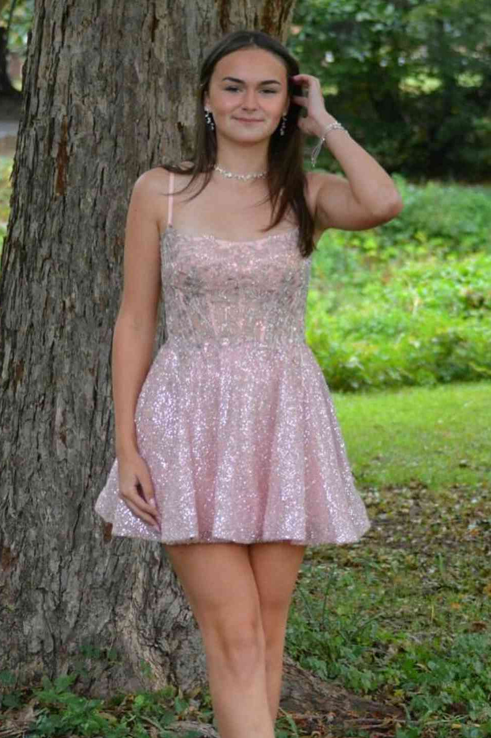 Sequin Corset Mini Dress with Lace-Up Back