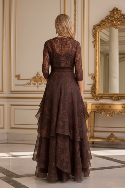 Tiered Formal Gown with 3/4-Sleeve Bolero Jacket