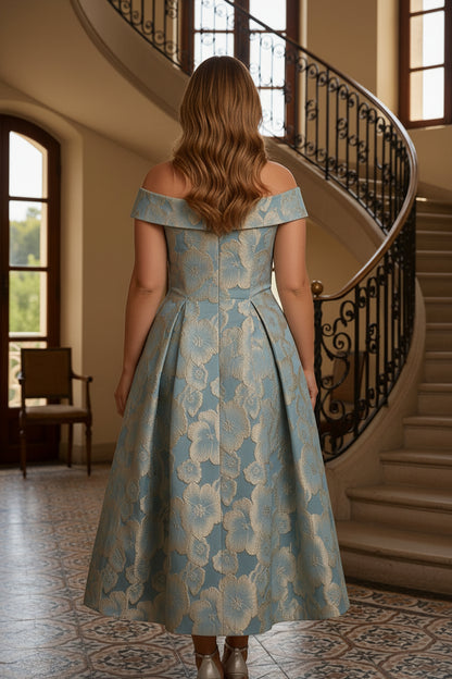 Off-the-Shoulder Floral Jacquard Midi Dress