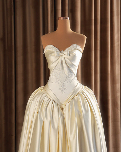 Basque Waist Ball Gown Wedding Dress with Bow