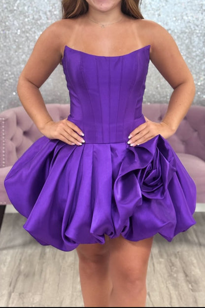 Strapless Corset Bubble Dress with Floral Detail
