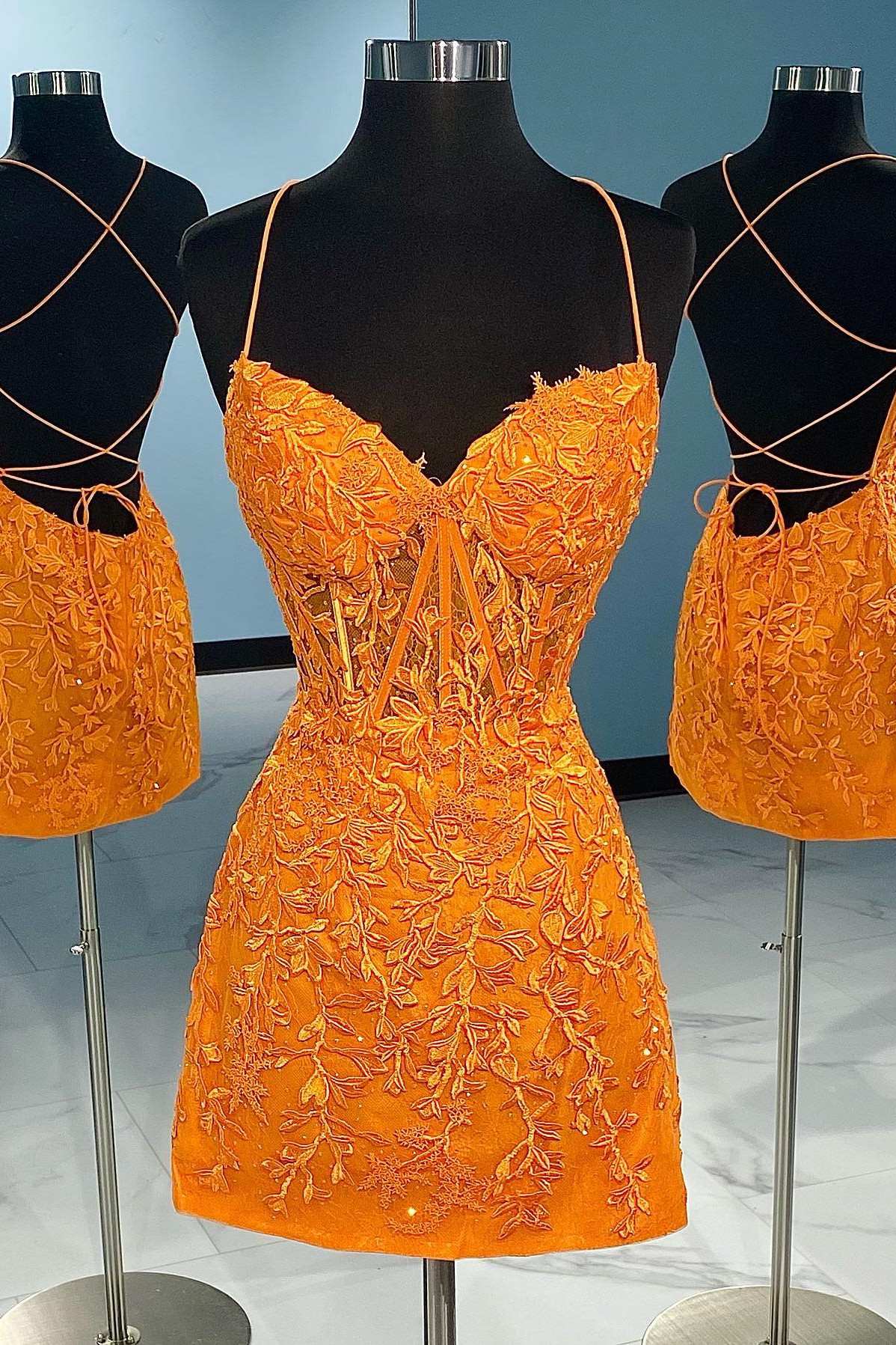 Lace Corset Homecoming Dress with Crisscross Back