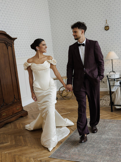 Corset Off-the-Shoulder Ruched Wedding Dress