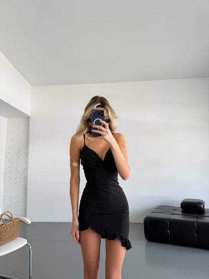 Ruched Sweetheart Ruffle Hem Mini Dress