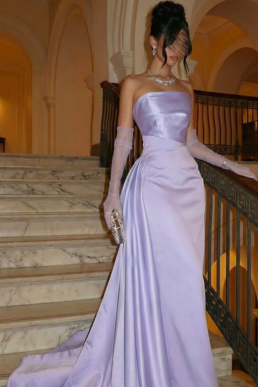 Strapless Asymmetrical Satin Evening Gown