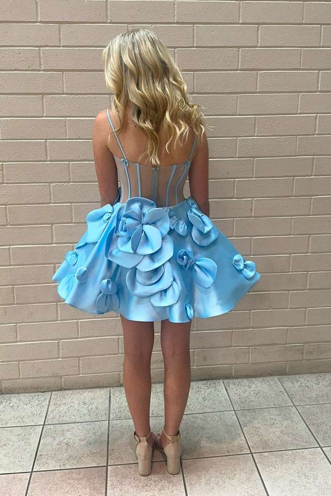 Sheer Corset 3D Floral A-Line Mini Dress