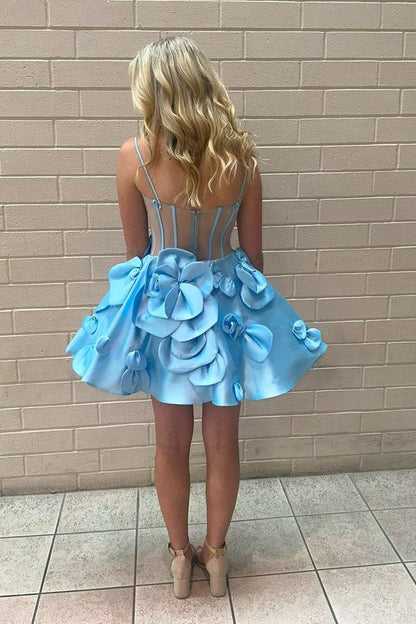 Sheer Corset 3D Floral A-Line Mini Dress