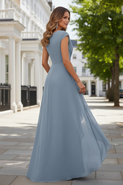 Pleated V-Neck Maxi Dress with Cascading Ruffle