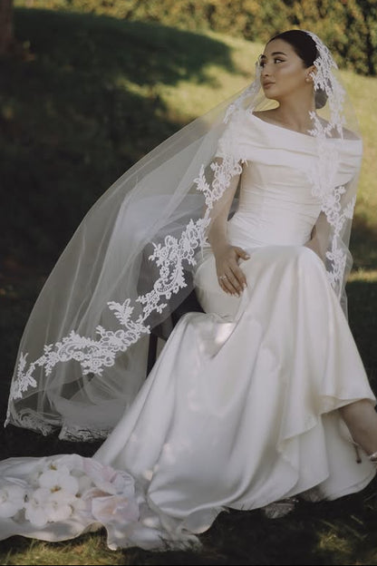Off-the-Shoulder Satin Wedding Dress