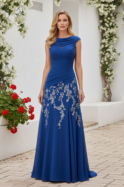 Floral Embroidered Ruched Bodice A-Line Gown