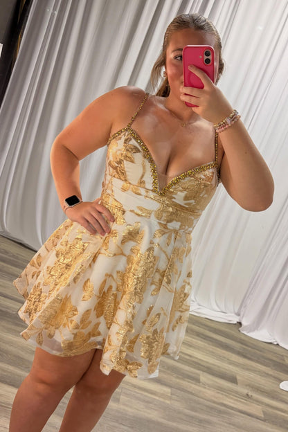 Floral Jacquard A-Line Mini Dress