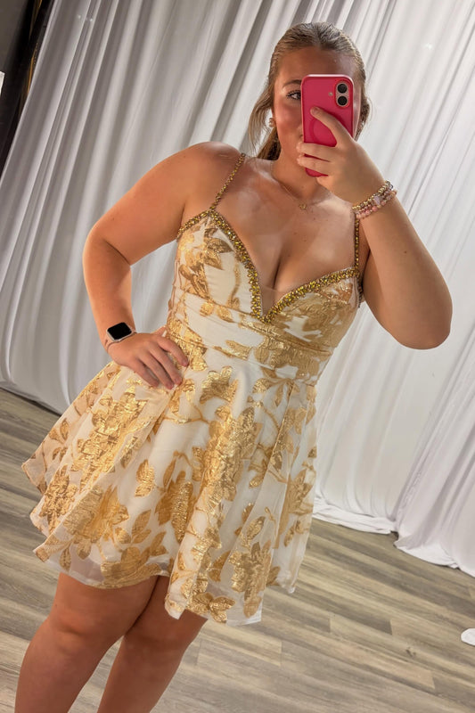 Floral Jacquard A-Line Mini Dress