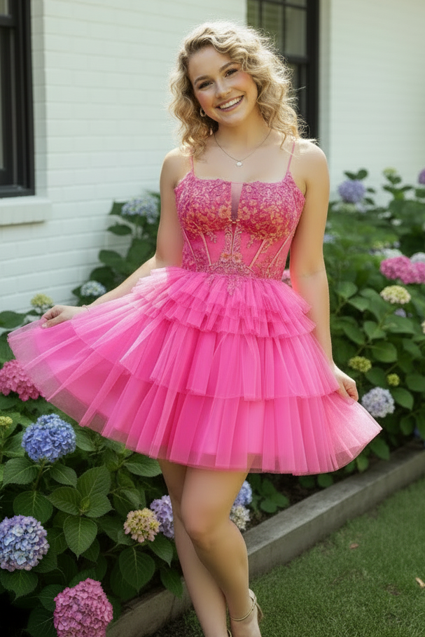 Tiered Tulle Corset Homecoming Dress
