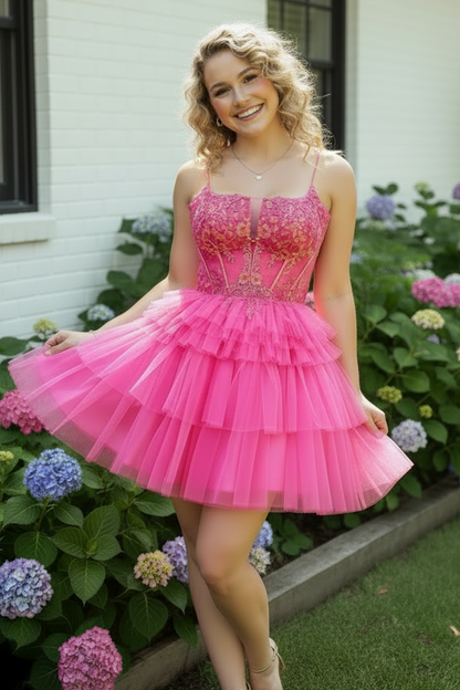 Tiered Tulle Corset Homecoming Dress