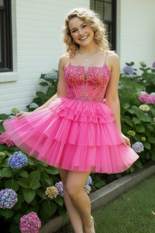 Tiered Tulle Corset Homecoming Dress