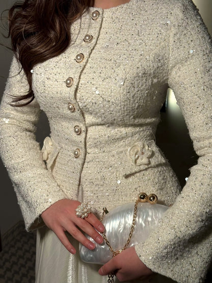 Tweed Jacket and Flowing Maxi Skirt Formal Set