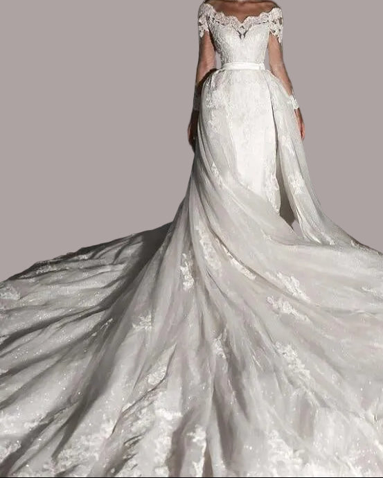 Lace Mermaid Wedding Dress with Overskirt
